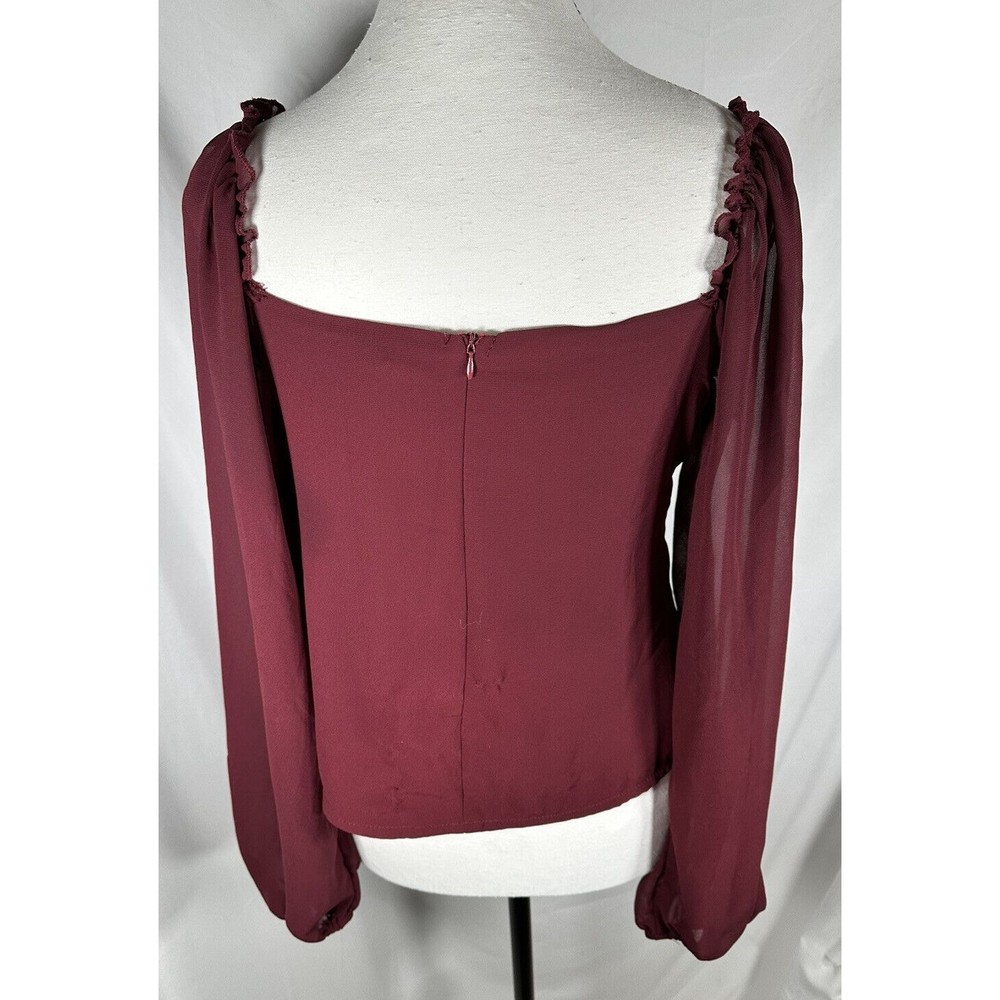 Misguided Maroon Sheer Long Sleeves Milkmaid Top US size 6 - Picture 3 of 6